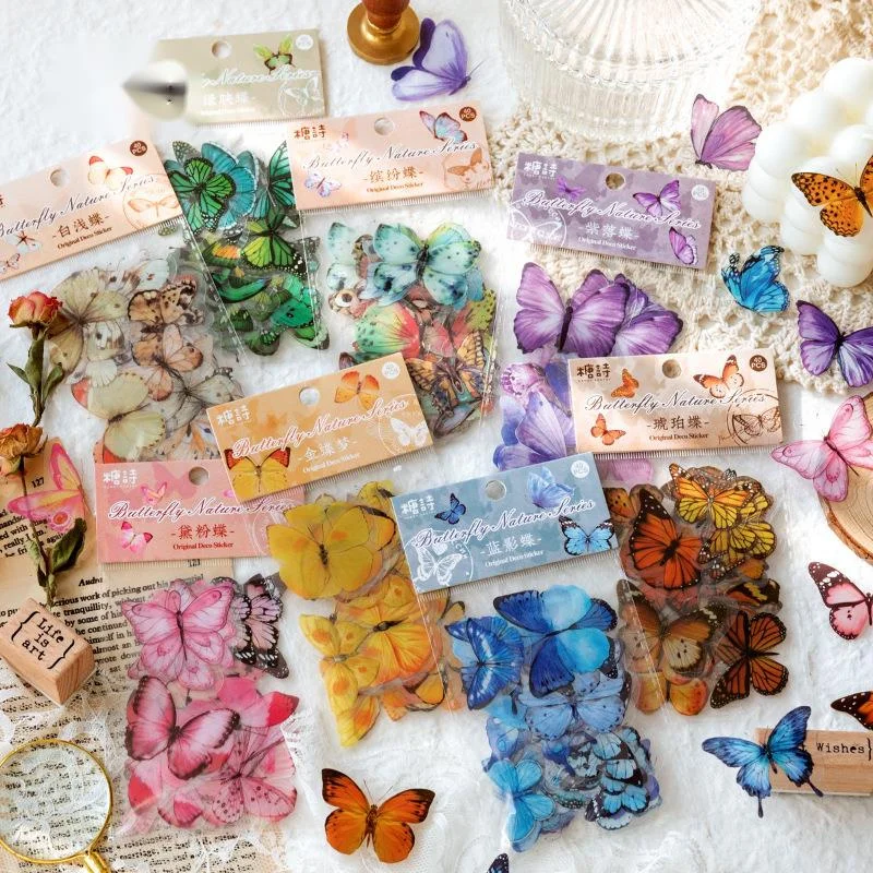 

Pet Sticker Bag Butterfly Nature Series Butterfly Hand Tent DIY Decorative Stickers 40 Pieces 8 Types Stationery Paper