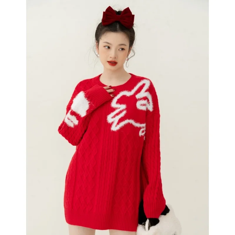 Women's Clothes Red Sweater Cartoon Color Contrast Fashion Vintage Lazy Wind Winter Female Long Sleeve Knitting Pullover
Women's Clothes Red Sweater Cartoon Color Contrast Fashion Vintage Lazy Wind Winter Female Long Sleeve Knitting Pullover