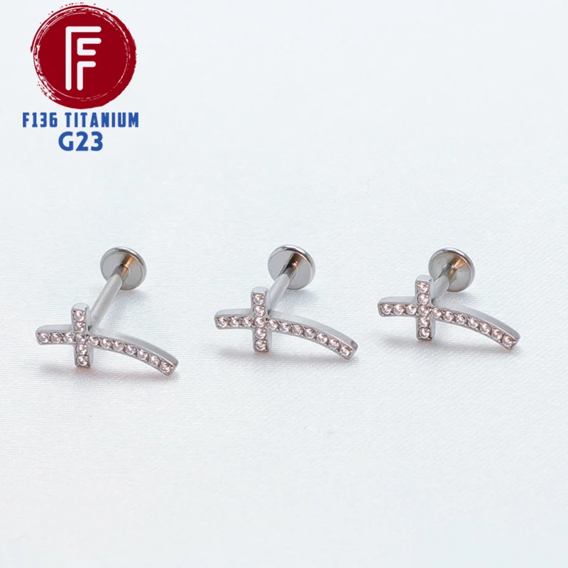 

Curved Cross Lip Piercing Septum Hinged Segment Cartilage Spiral F136 Titanium Zircon Helix Ear Studs 16G Tragus Body Jewelry