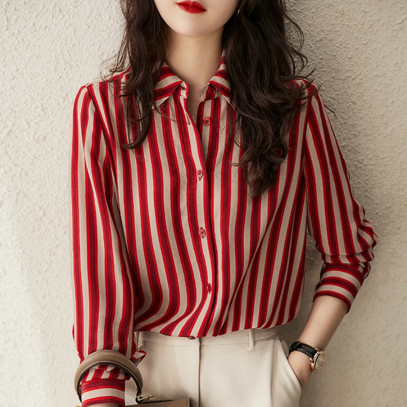Chiffon Women's Shirt Summer 2023 New Stripes Blouses Loose Long Sleeves Top Polo Neck Ladies Casual Clothing YCMYUNYAN
Chiffon Women's Shirt Summer 2023 New Stripes Blouses Loose Long Sleeves Top Polo Neck Ladies Casual Clothing YCMYUNYAN