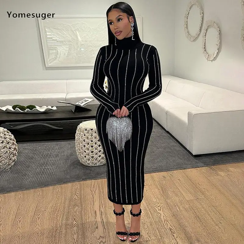 Yomesuger Diamonds Hot Rhinestone Fashion Black Maxi Dress Women Sexy Long Sleeve O-Neck Bodycon Dresses 2024 Elegant Clubwear
Yomesuger Diamonds Hot Rhinestone Fashion Black Maxi Dress Women Sexy Long Sleeve O-Neck Bodycon Dresses 2024 Elegant Clubwear