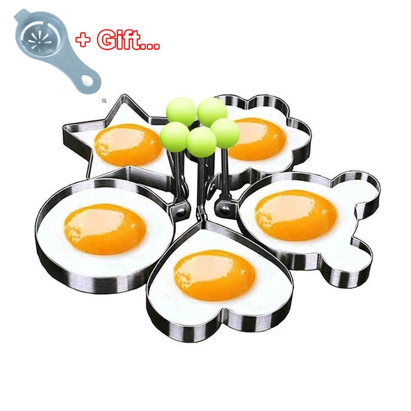 5pcs Egg Mold Ring Stainless Steel Round/Heart/Flower/Five-Pointed Star and Mickey Mouse Shaped Egg Mold Ring Kitchen Utensil
5pcs Egg Mold Ring Stainless Steel Round/Heart/Flower/Five-Pointed Star and Mickey Mouse Shaped Egg Mold Ring Kitchen Utensil