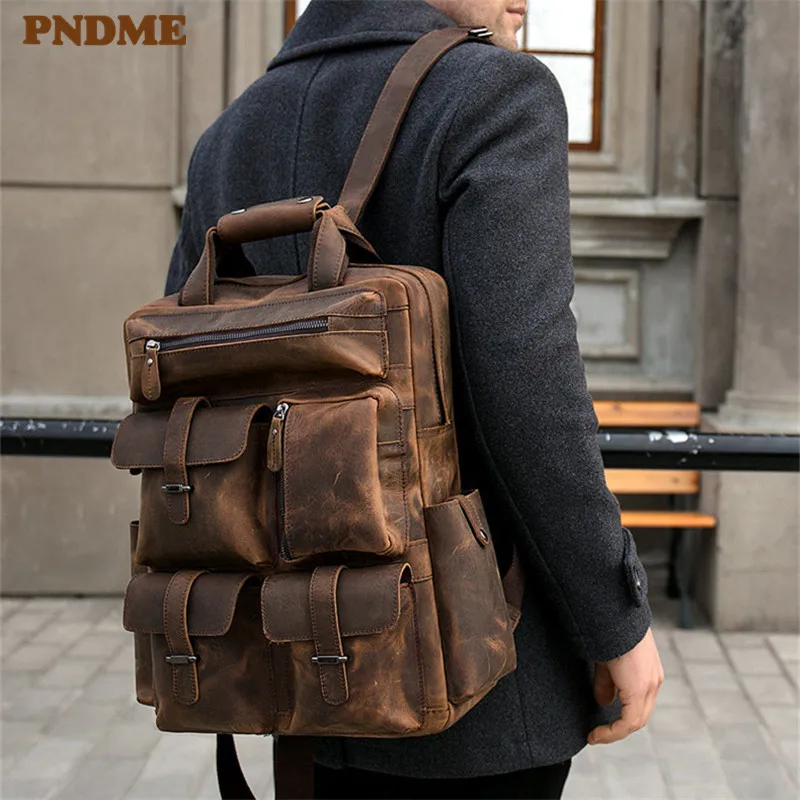 Vintage crazy horse cowhide men's multi-pocket backpack designer luxury genuine leather outdoor travel notebook school bag
Vintage crazy horse cowhide men's multi-pocket backpack designer luxury genuine leather outdoor travel notebook school bag