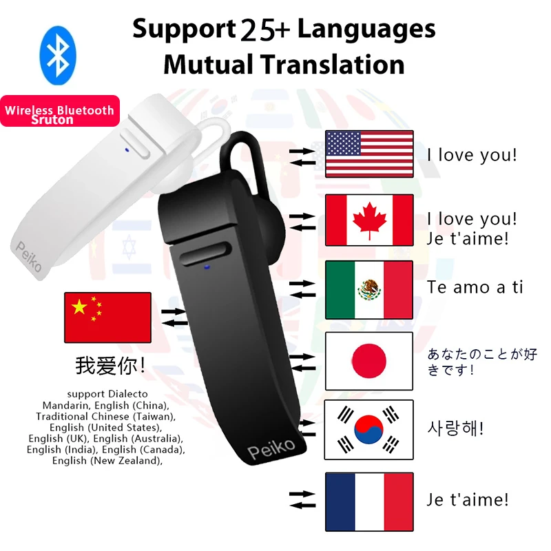 Peiko translator headphones 25 Languages Smart Voice Translator instant Translated Wireless Bluetooth Translator Earphone
Peiko translator headphones 25 Languages Smart Voice Translator instant Translated Wireless Bluetooth Translator Earphone