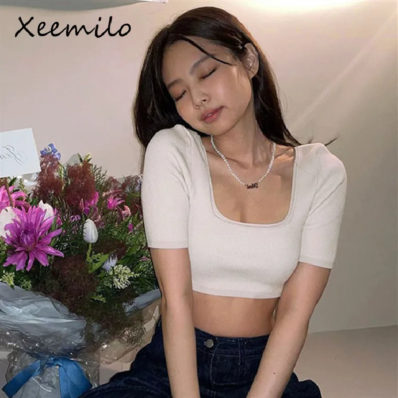 Xeemilo Y2K Jennie's Same White Rib T Shirt Summer Casual Square-neck Short Sleeve Crop Tops Fashion Slim Female Cropped Tees
Xeemilo Y2K Jennie's Same White Rib T Shirt Summer Casual Square-neck Short Sleeve Crop Tops Fashion Slim Female Cropped Tees
