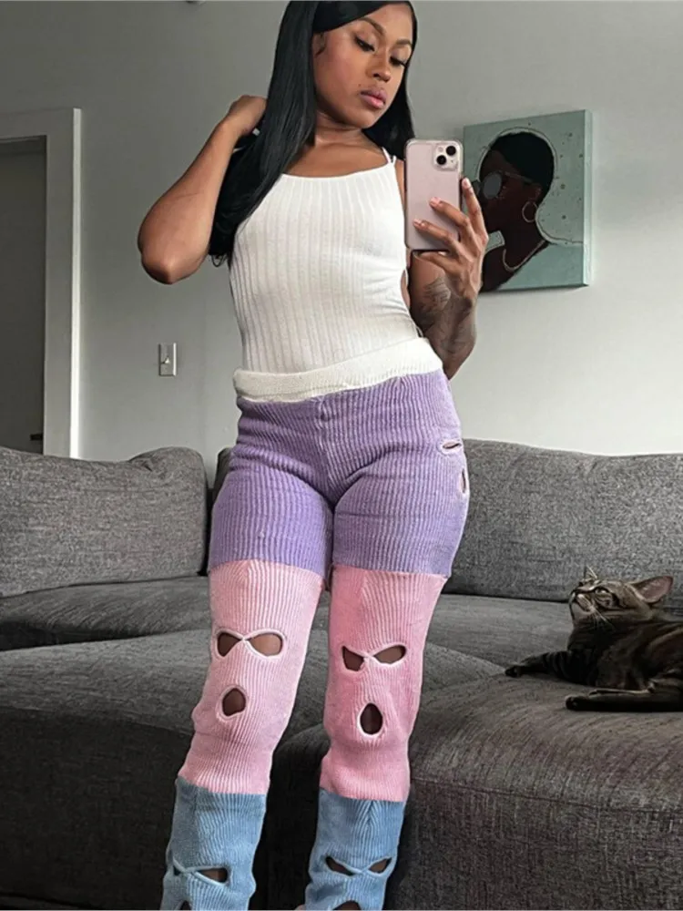 Женские Модные трикотажные брюки с вырезами, Стрейчевые контрастные расцветки, осень 2023, женские трикотажные брюки Y2K
Женские Модные трикотажные брюки с вырезами, Стрейчевые контрастные расцветки, осень 2023, женские трикотажные брюки Y2K