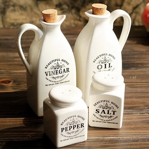 Pure white Japanese style ceramic oil bottle seasoning bottle four piece set of kitchen supplies household tabletop ornaments
Pure white Japanese style ceramic oil bottle seasoning bottle four piece set of kitchen supplies household tabletop ornaments