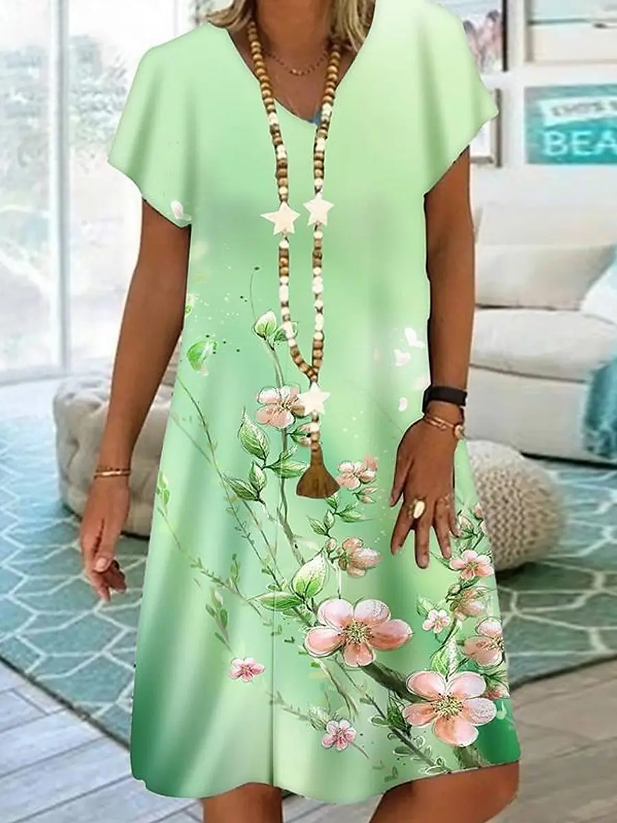 Women's V-neck Short-sleeve Skirt Elegant Knee-length Skirt New Design Printed Dress Summer Sexy Loose Slim Skirt XS-8XL
Women's V-neck Short-sleeve Skirt Elegant Knee-length Skirt New Design Printed Dress Summer Sexy Loose Slim Skirt XS-8XL