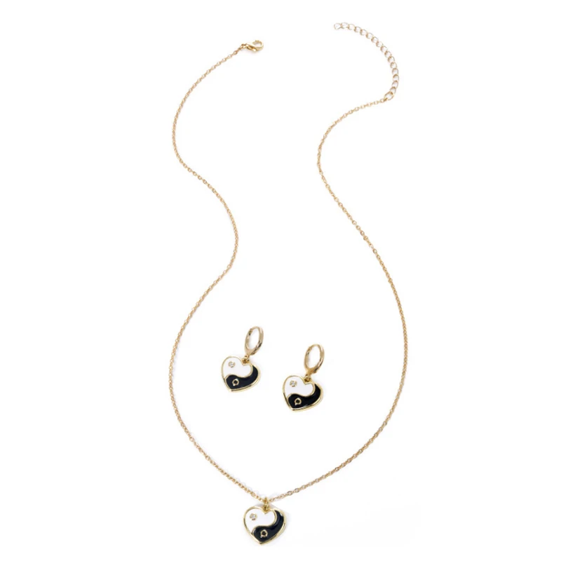 Girl Necklace Heart-Shaped Tai Chi Women Earrings Sets Black and White Dripping Oil Lady Jewelry Set Rhinestones Geometric Shape
Girl Necklace Heart-Shaped Tai Chi Women Earrings Sets Black and White Dripping Oil Lady Jewelry Set Rhinestones Geometric Shape