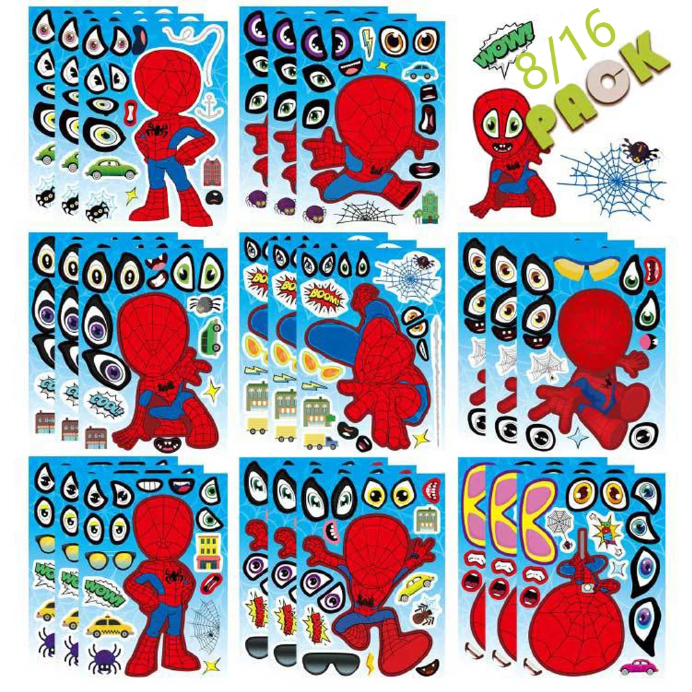 8/16Sheets Disney Marvel Spider Man Puzzle Stickers Funny Make a Face Assemble Jigsaw Craft Sticker Games Kid Party Decoration
8/16Sheets Disney Marvel Spider Man Puzzle Stickers Funny Make a Face Assemble Jigsaw Craft Sticker Games Kid Party Decoration