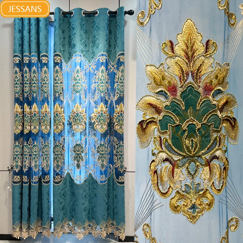 New European Blue Chenille Hollow Out Embroidery Window Screen Curtains for Living Room Bedroom French Window Customized
New European Blue Chenille Hollow Out Embroidery Window Screen Curtains for Living Room Bedroom French Window Customized