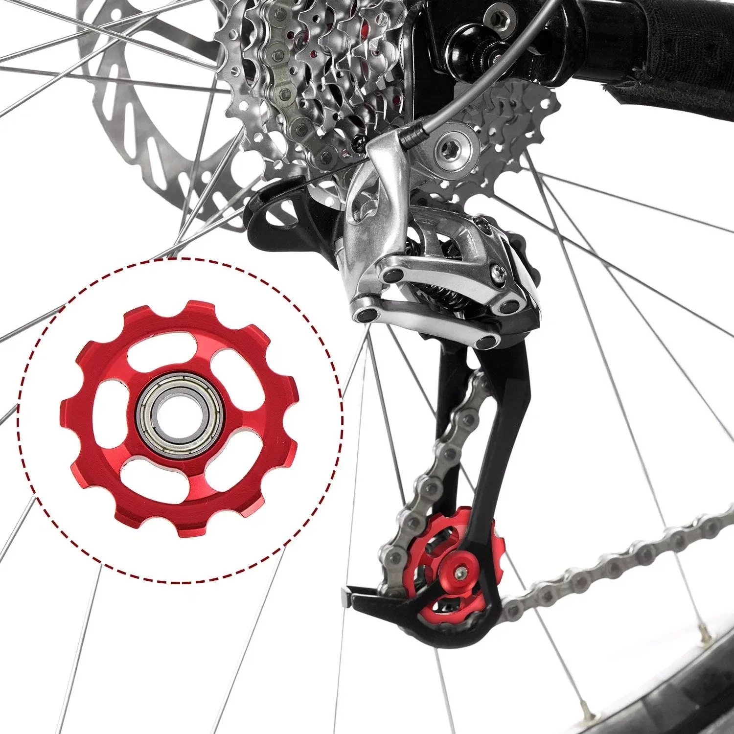 11T Rear Derailleur Wheel Ceramic Bearing Pulley CNC Road Bike Guide Roller Idler Part Cycling Accessory
11T Rear Derailleur Wheel Ceramic Bearing Pulley CNC Road Bike Guide Roller Idler Part Cycling Accessory