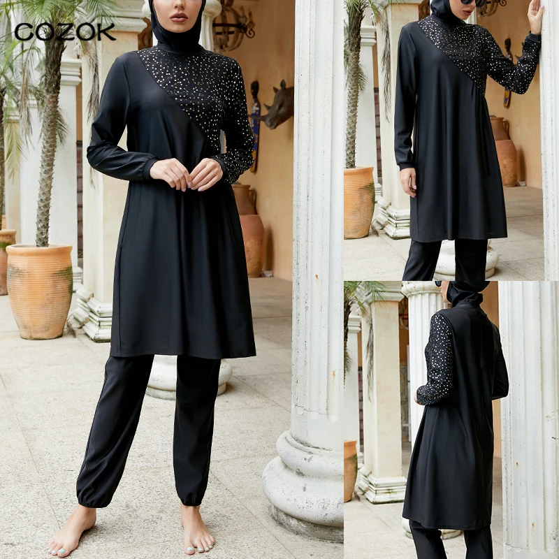 Arab Islamic Muslim bikini print conservative Swimwear Women Long Sleeves Sport Swimsuit 3pcs Burkinis Wear Bathing Suit
Arab Islamic Muslim bikini print conservative Swimwear Women Long Sleeves Sport Swimsuit 3pcs Burkinis Wear Bathing Suit