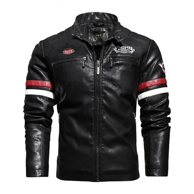 European and American men's motorcycle racing leather clothes embroidered color matching motorcycle jacket thin single coat 
European and American men's motorcycle racing leather clothes embroidered color matching motorcycle jacket thin single coat