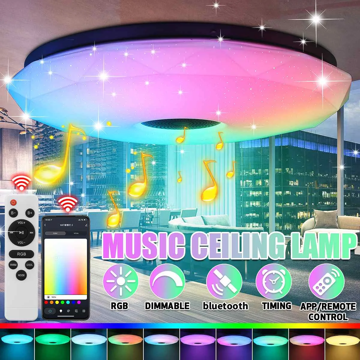 300W WIFI RGB Dimmable Music Ceiling lamp Remote&APP control Ceiling Light AC85-265V for home bluetooth speaker Lighting Fixture
300W WIFI RGB Dimmable Music Ceiling lamp Remote&APP control Ceiling Light AC85-265V for home bluetooth speaker Lighting Fixture
