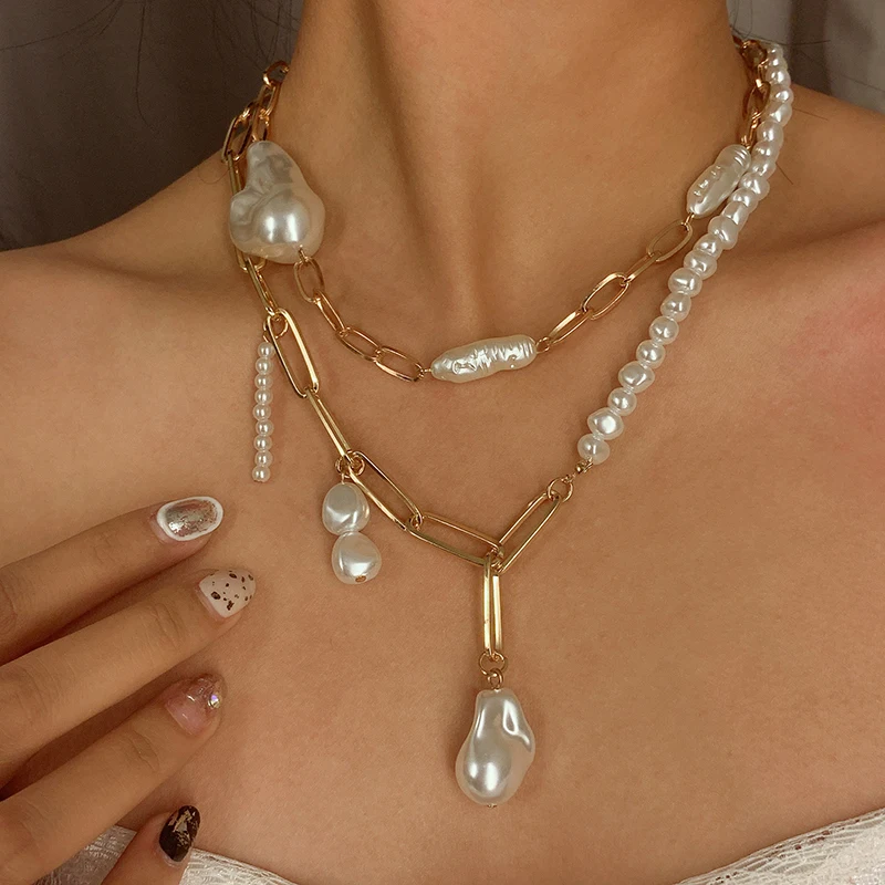 Fashion Exaggerated Baroque Necklaces For Women Girls Golden Irregular Pearl Chains Necklaces Party Beach Jewelry Accessories
Fashion Exaggerated Baroque Necklaces For Women Girls Golden Irregular Pearl Chains Necklaces Party Beach Jewelry Accessories