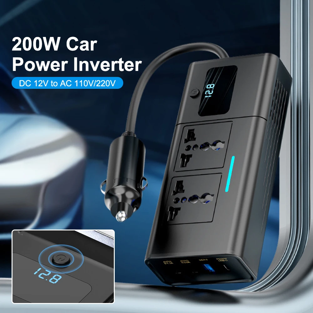 DC12V DC to AC110V/220V Modified Sine Wave Inverter Adapter 200W Power Inverter with 4 USB Ports PD FastCharging Power Converter
DC12V DC to AC110V/220V Modified Sine Wave Inverter Adapter 200W Power Inverter with 4 USB Ports PD FastCharging Power Converter