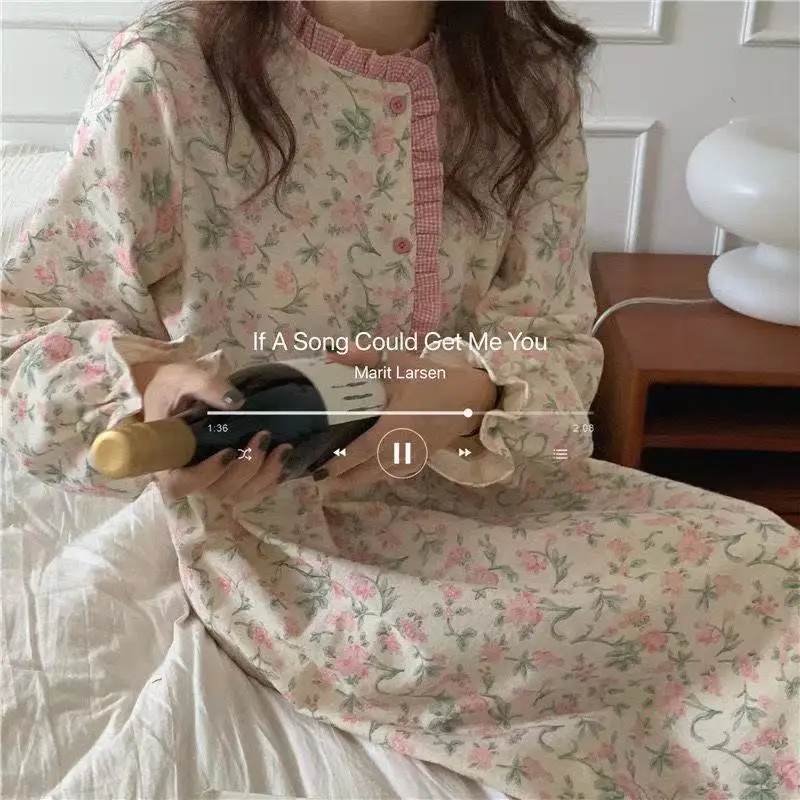HOUZHOU Korean Sleepwear Women Spring Autumn Nightdress Nightgowns Home Dress Yellow Pink Floral Print Kawaii Sweet Sleepshirts
HOUZHOU Korean Sleepwear Women Spring Autumn Nightdress Nightgowns Home Dress Yellow Pink Floral Print Kawaii Sweet Sleepshirts