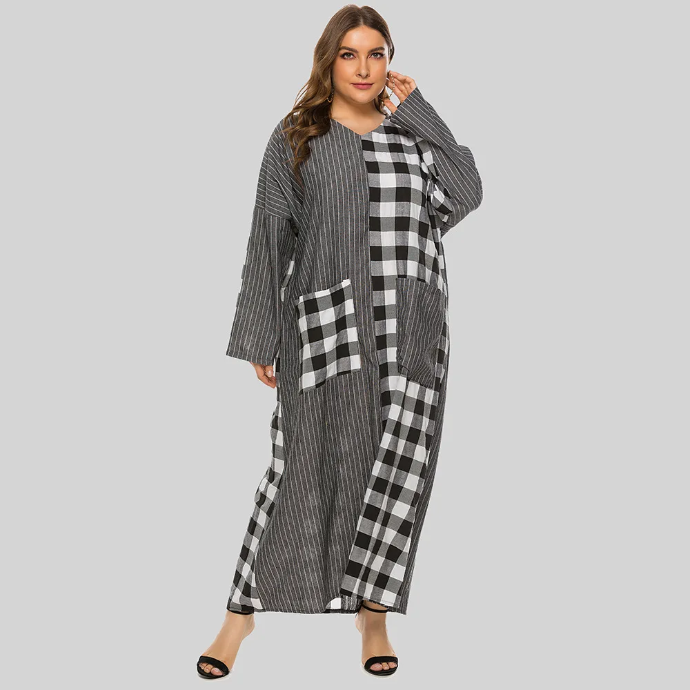 Spring Maxi Dress Women Oversized Summer V Neck Plaid Stitching Casual Pocket Long Sleeve Loose Femme Robe Plus Size Dresses
Spring Maxi Dress Women Oversized Summer V Neck Plaid Stitching Casual Pocket Long Sleeve Loose Femme Robe Plus Size Dresses