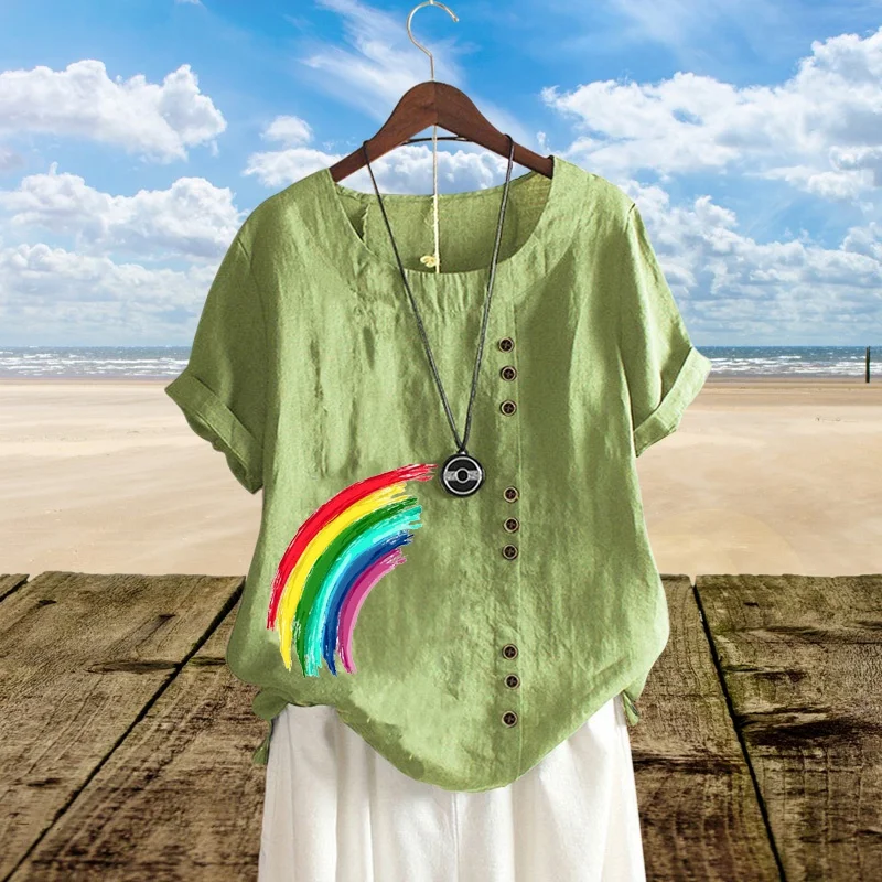 2022 Summer New Fashion Rainbow Print Loose T-Shirt Retro Cotton Linen O-Neck Plus Size Short Sleeve Women's Top XS-5XL
2022 Summer New Fashion Rainbow Print Loose T-Shirt Retro Cotton Linen O-Neck Plus Size Short Sleeve Women's Top XS-5XL