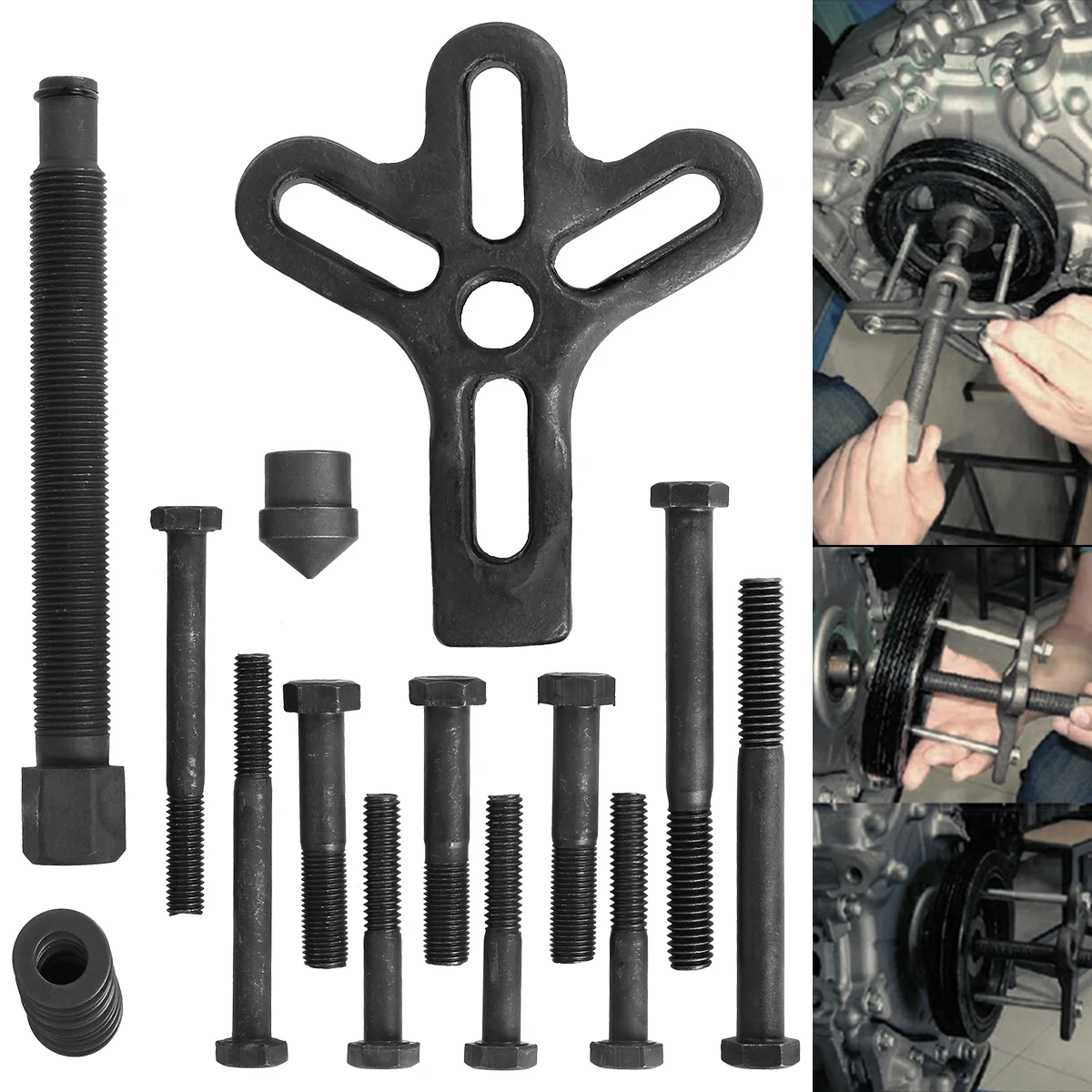 13pcs Harmonic Balancer Puller Kit Durable Carbon Steel Steering Wheel Puller Crankshaft Pulley Puller for Car SUV Repair
13pcs Harmonic Balancer Puller Kit Durable Carbon Steel Steering Wheel Puller Crankshaft Pulley Puller for Car SUV Repair