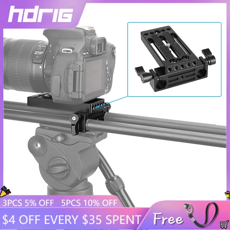 

HDRIG Extended Camera Baseplate Tripod Head Mount With 1/4"-20 Mounting Stud & 15mm Rod Clamp Railblock For Shoulder Support Rig