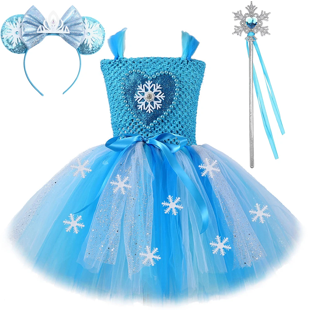 

Sparkly Frozen Elsa Princess Dresses for Girls Snow Queen Christmas Halloween Costumes for Kids Disney Fancy Tutu Dress Outfits