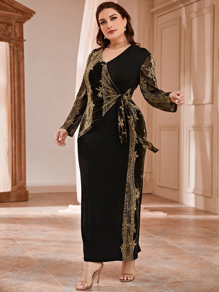 Plus Size Women's Dress Elegant Autumn Winter Fashion V-Neck Long Sleeve Dress Patchwork Print Casual Dress Large Women 
Plus Size Women's Dress Elegant Autumn Winter Fashion V-Neck Long Sleeve Dress Patchwork Print Casual Dress Large Women