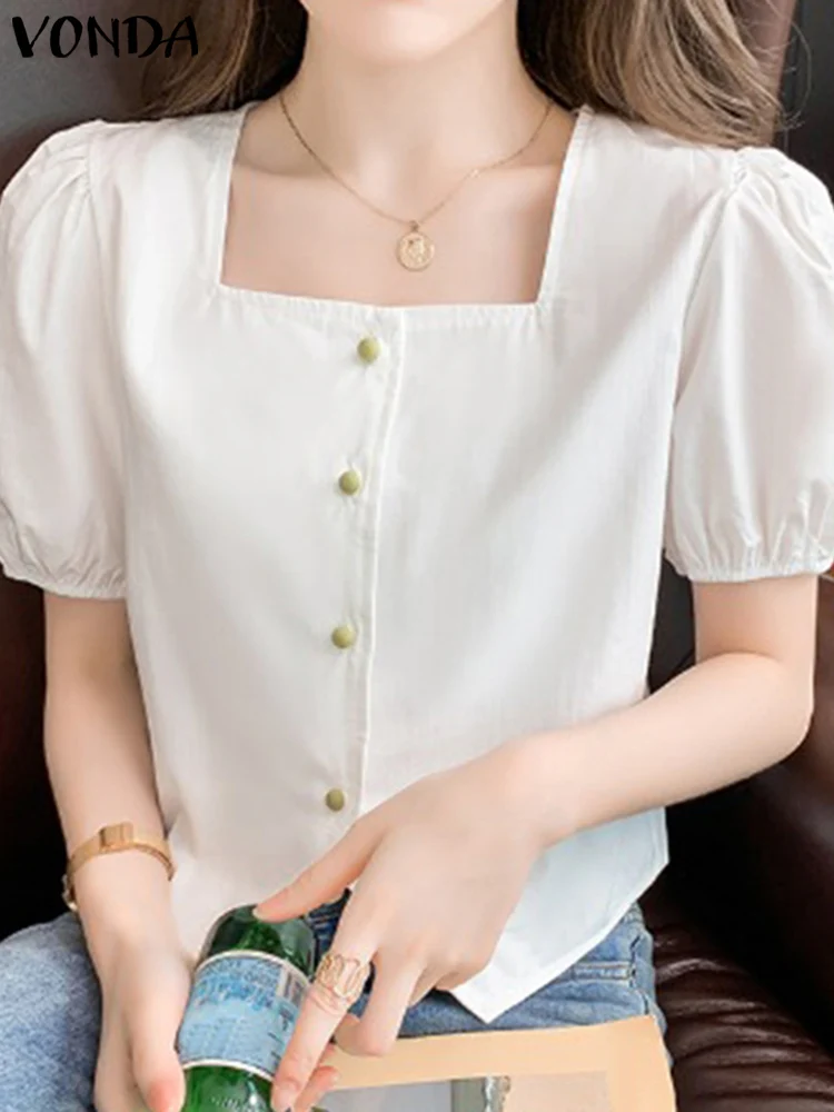 Элегантные рубашки VONDA 2023, женские летние топы на пуговицах с квадратным вырезом и коротким рукавом, Повседневная Свободная однотонная блузка, женские блузы
Элегантные рубашки VONDA 2023, женские летние топы на пуговицах с квадратным вырезом и коротким рукавом, Повседневная Свободная однотонная блузка, женские блузы