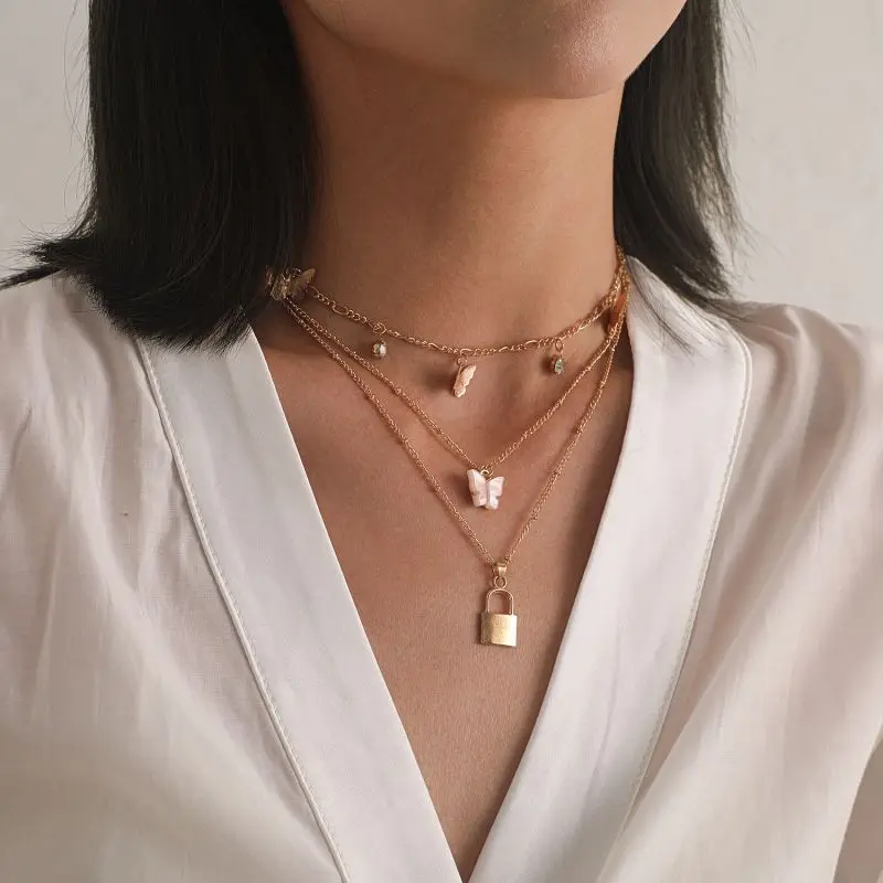 Trendy Fringed Multilayer Necklace Women Butterfly Clavicle Chain Small Lock Pendant Collares Gargantilla Mujer Long Layered 
Trendy Fringed Multilayer Necklace Women Butterfly Clavicle Chain Small Lock Pendant Collares Gargantilla Mujer Long Layered