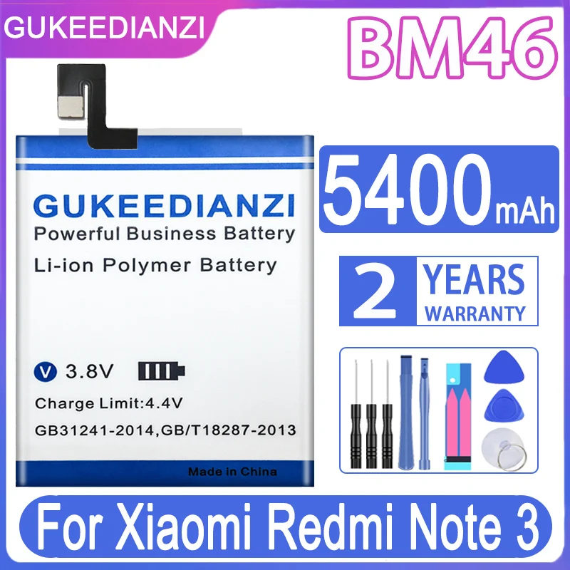 GUKEEDIANZI For Xiao Mi BM46 BM 46 Battery 5400mAh For Xiaomi Redmi Note 3 Note3 Batteria Replacement Phone Batteries Free Tools
GUKEEDIANZI For Xiao Mi BM46 BM 46 Battery 5400mAh For Xiaomi Redmi Note 3 Note3 Batteria Replacement Phone Batteries Free Tools