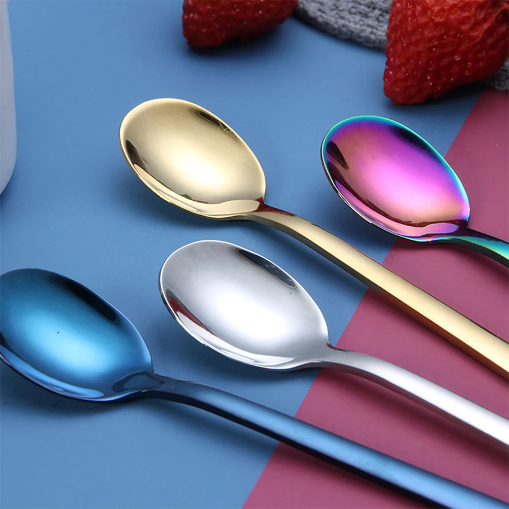 

Long Handle Spoons Cream Mixing Rainbow Color Ice Cream Stainless Steel Coffee Stir Kitchen Drinking Flatware Dessert Tableware