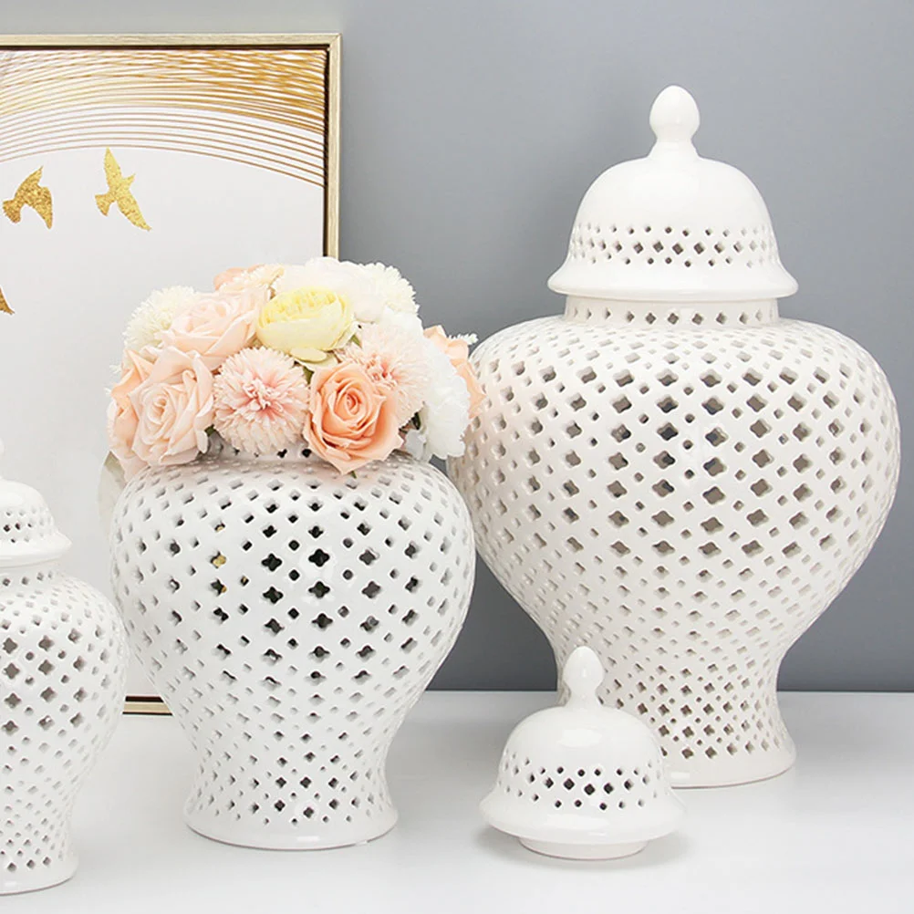 

Home Supplies White Vase Vintage Delicate Flower Arrangement Porcelain Ceramic Hollow Tabletop Holder Decor