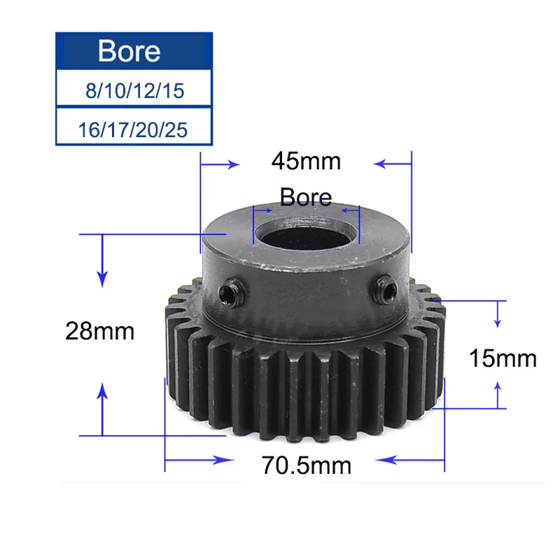 1pcs 1.5M 45T Metal Spur Gear Motor Wheel Pinion Power Transmission Parts Bore Size 8mm~25mm 45# Carbon Steel Blackening Bondage
1pcs 1.5M 45T Metal Spur Gear Motor Wheel Pinion Power Transmission Parts Bore Size 8mm~25mm 45# Carbon Steel Blackening Bondage