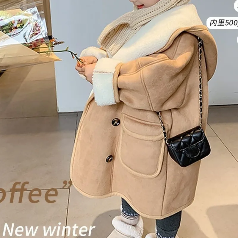 

Winter Kids Suede Khaki Parka Jacket Children Clothing Girls Boys Jacket Clothes Faux Teddy Fur Coat Snowsuit Outerwear Overcoat