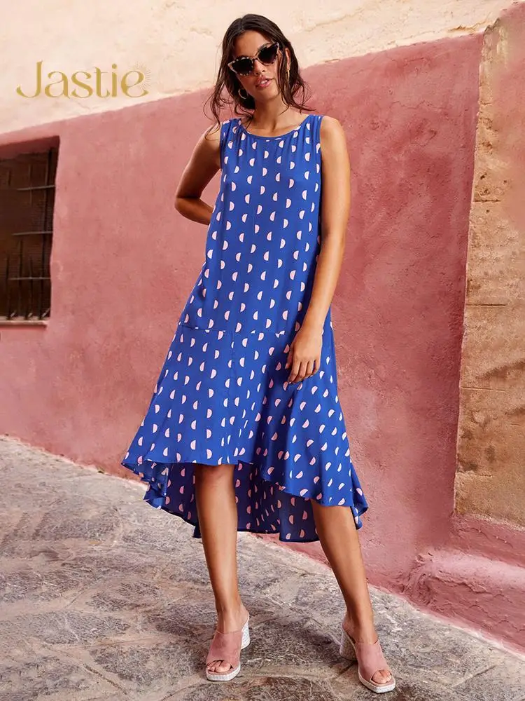 Jastie 2023 Spring Summer Beach Dress Casual O-neck Sleeveless Polka Dot Print Sundress Bohemain Blue Loose Women Maxi Dresses
Jastie 2023 Spring Summer Beach Dress Casual O-neck Sleeveless Polka Dot Print Sundress Bohemain Blue Loose Women Maxi Dresses