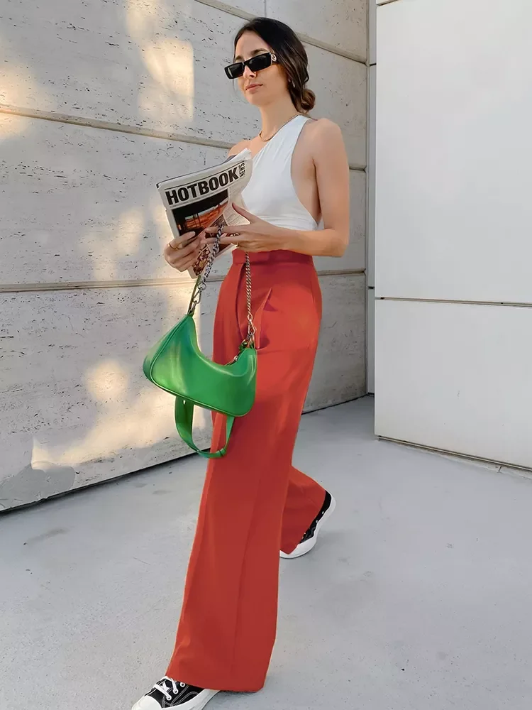 tops Mnealways18 Orange High Waist Woman Pants Street Style Pleated Wide Legs Trousers Spring Summer Button Classic Long Pants F
tops Mnealways18 Orange High Waist Woman Pants Street Style Pleated Wide Legs Trousers Spring Summer Button Classic Long Pants F