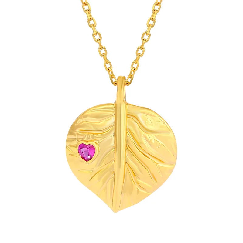 

14K Gold Color Autumn Leaves Pendant Necklaces for Women Pure Gold Color Necklace Chain Collier Choker Wedding Bridal Jewelry