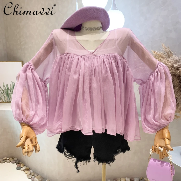 Fashion Women's Shirts 2022 Summer Clothes New Lantern Sleeve Sweet Sunscreen Chiffon Elegant Blouse Sling Two-Piece Sets
Fashion Women's Shirts 2022 Summer Clothes New Lantern Sleeve Sweet Sunscreen Chiffon Elegant Blouse Sling Two-Piece Sets