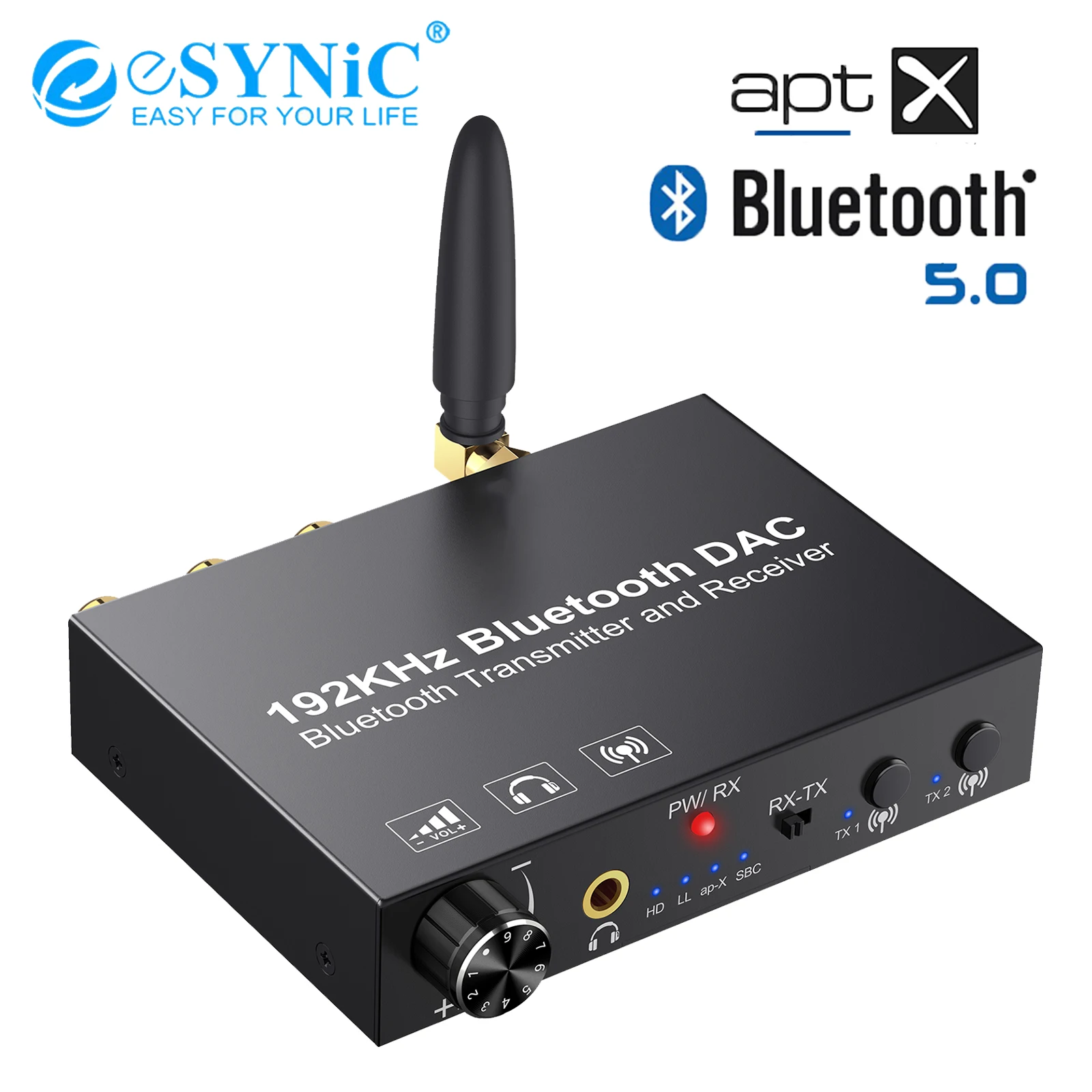 Беспроводной цифро-аналоговый аудиопреобразователь eSYNiC 192 кГц DAC Bluetooth 5 0 с низкой