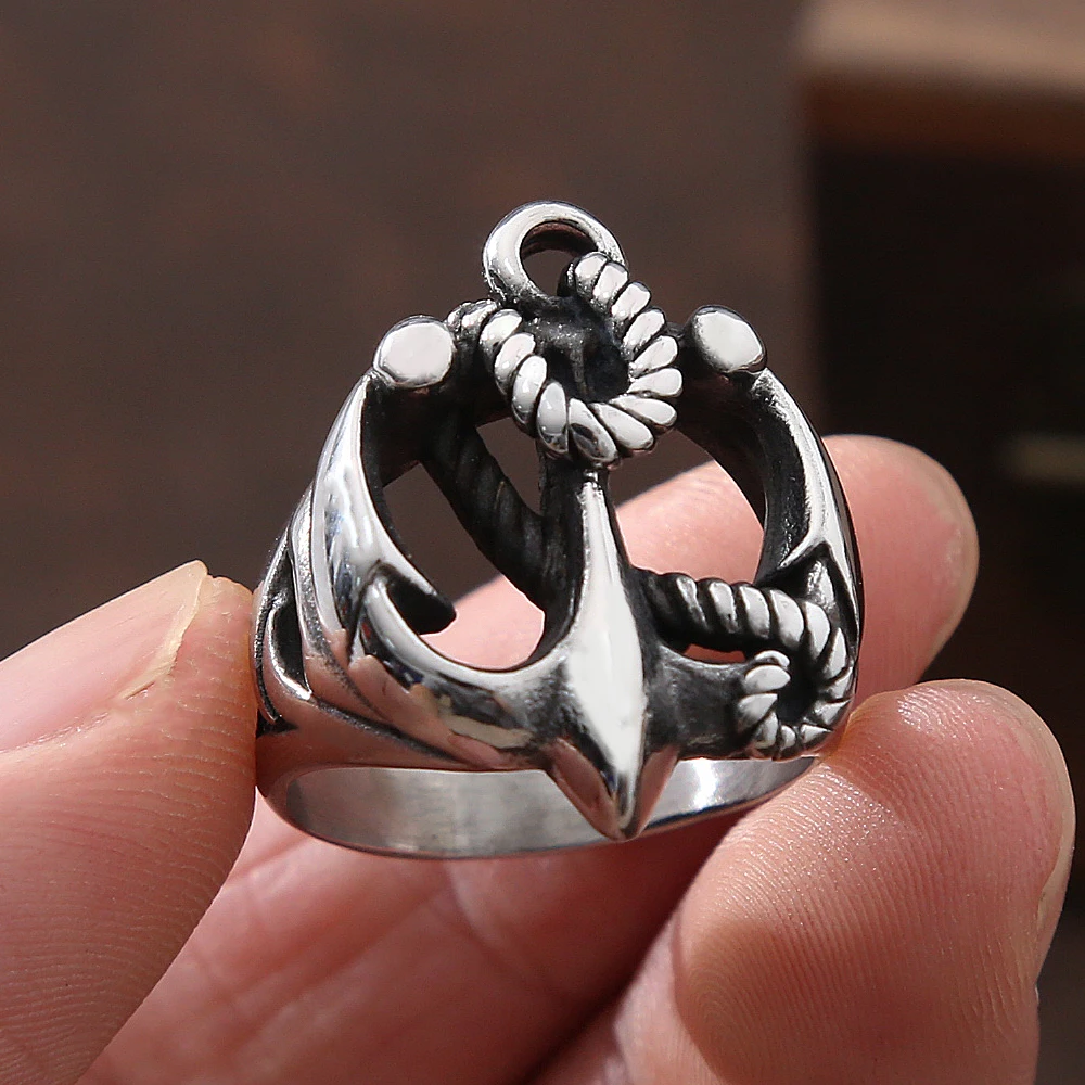 Vintage Nordic Pirate Stainless Steel Sailor Anchor Ring Amulet Jewelry Punk Hip Hop Hollow Biker Viking Ring Men Gift Wholesale
Vintage Nordic Pirate Stainless Steel Sailor Anchor Ring Amulet Jewelry Punk Hip Hop Hollow Biker Viking Ring Men Gift Wholesale