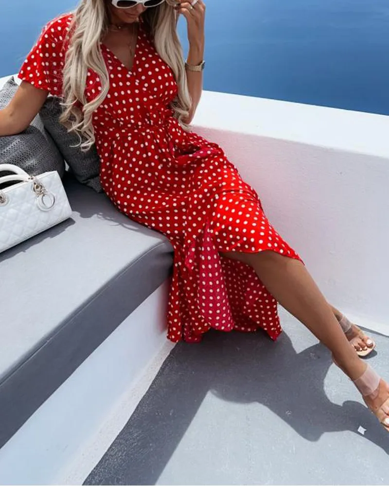 Polka Dot Print Tied Detail Wrap Mermaid Dress Women Long Maxi Summer Evening Party High Waist Dress
Polka Dot Print Tied Detail Wrap Mermaid Dress Women Long Maxi Summer Evening Party High Waist Dress