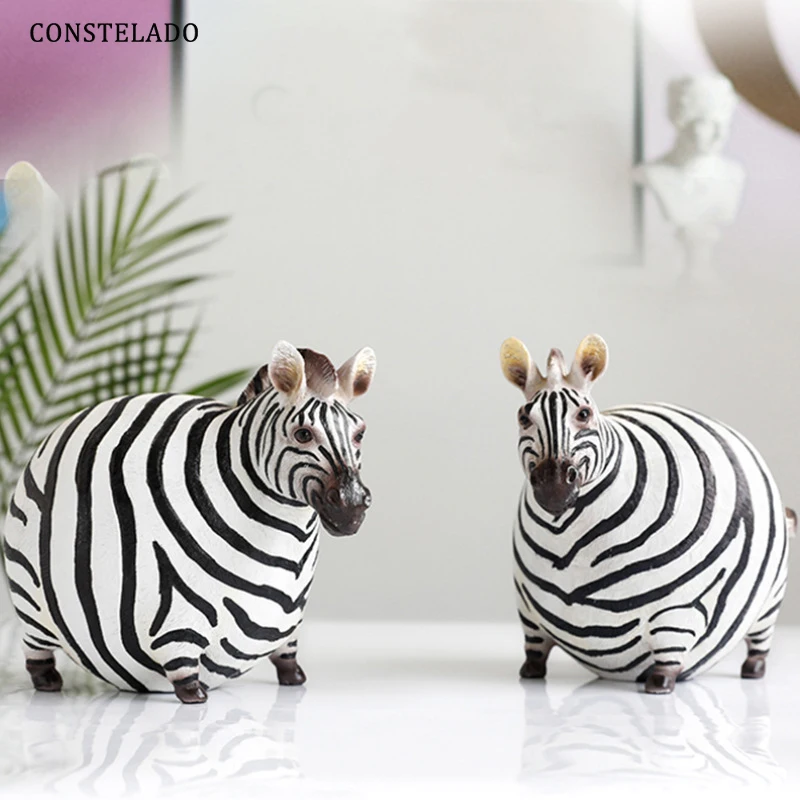 

Nordic Creative Animal Resin Statue Cute Fat Zebra Figurines Desktop Office Living Room Sculpture Ornaments Home Decoration Gift