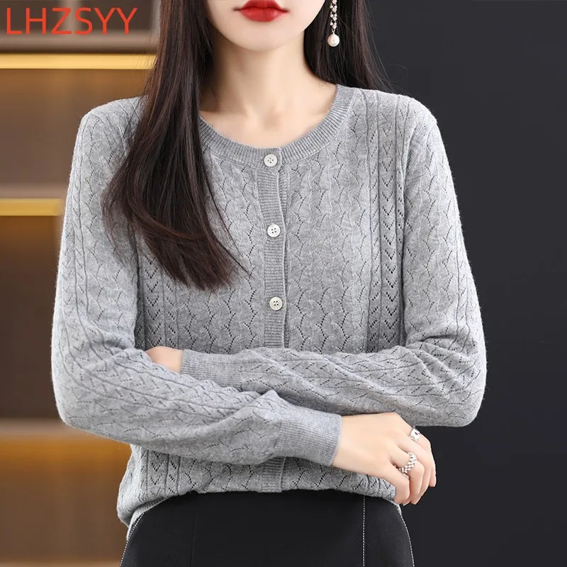 LHZSYY 2023 Spring New Pure Wool Cardigan Women's Hollowed Jacket Crewneck Knitted Shirt Leisure Thin style Worsted Sweater Coat
LHZSYY 2023 Spring New Pure Wool Cardigan Women's Hollowed Jacket Crewneck Knitted Shirt Leisure Thin style Worsted Sweater Coat
