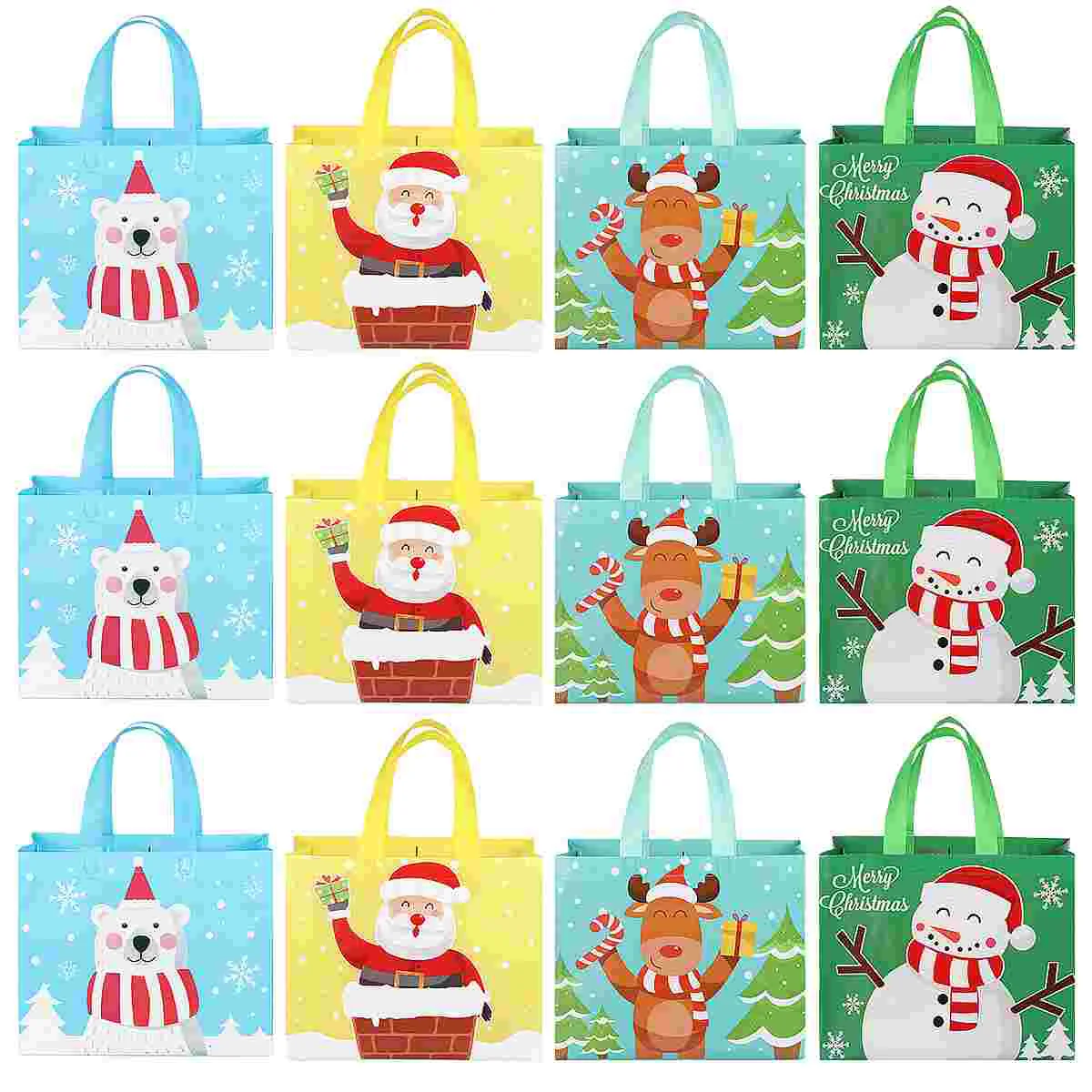 

12pcs Christmas Gift Bags Deer Santa Snowmen Bear Party Favor Bags Candy Storage Pouches for Festive Xmas Holiday Party