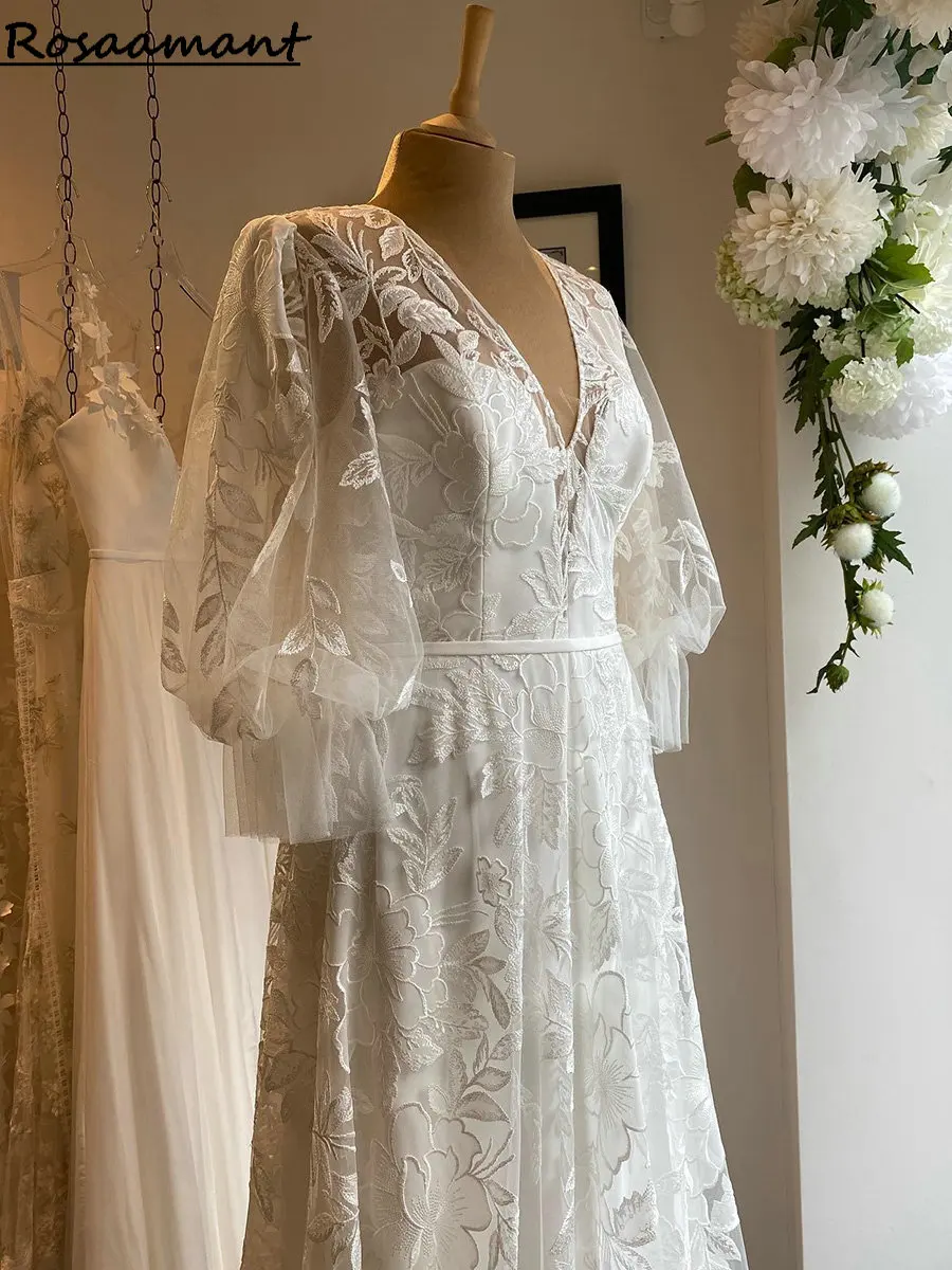 Real Image Illusion Floral Appliques Lace Wedding Dresses A-Line V-Neck Long Sleeve Boho Country Bridal Gowns
Real Image Illusion Floral Appliques Lace Wedding Dresses A-Line V-Neck Long Sleeve Boho Country Bridal Gowns