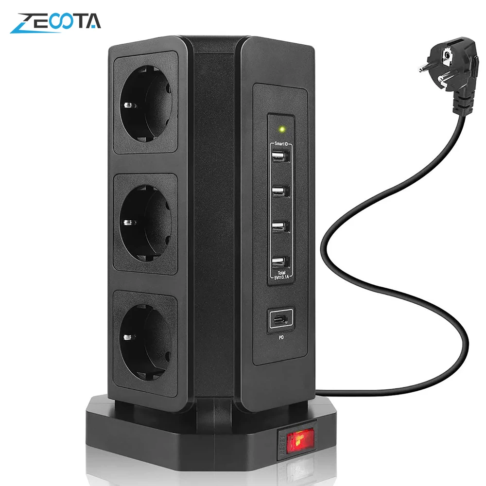 Multiple Vertical Power Strip EU Electrical Plug Outlet 9 Way Socket Tower USB-C Ports 2m Cable Surge Short Circuit Protection
Multiple Vertical Power Strip EU Electrical Plug Outlet 9 Way Socket Tower USB-C Ports 2m Cable Surge Short Circuit Protection