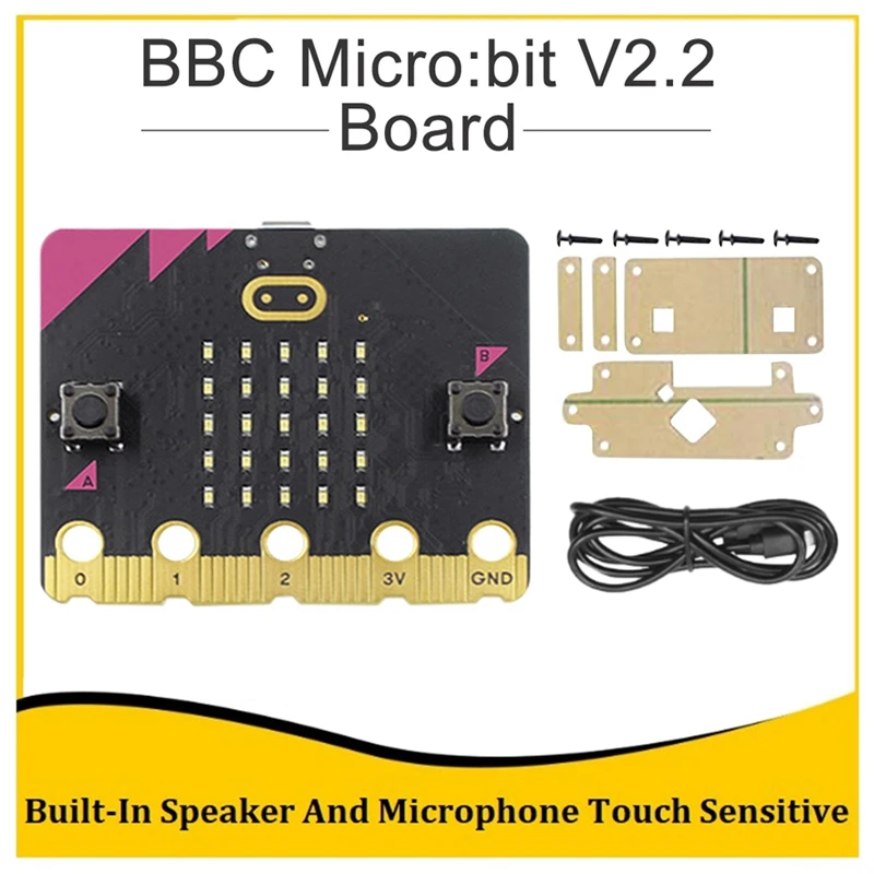 

Набор BBC Micro:Bit V2.2, встроенный микрофон для динамика, сенсорный микрофон, программируемая обучающая макетная плата + акриловый чехол