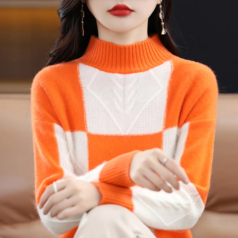 

Кашемировый свитер, осенняя модная одежда 2023, трикотажная одежда из мериноса, джемпер с высоким воротником, Корейские вязаные весенние женские пуловеры из шерсти