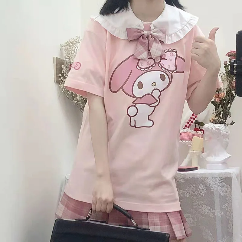Кавайная Розовая Толстовка Sanrio My Melody Y2K, летняя хлопковая свободная модная Корейская одежда с короткими рукавами для девочек, топы в подарок
Кавайная Розовая Толстовка Sanrio My Melody Y2K, летняя хлопковая свободная модная Корейская одежда с короткими рукавами для девочек, топы в подарок